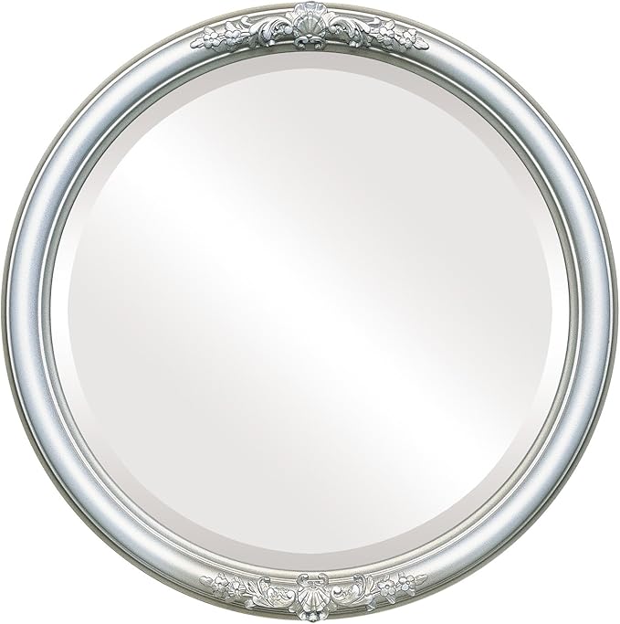 OVALCREST Round Beveled Wall Mirror for Home Decor - Contessa Style - Silver Shade - 20x20 Outside Dimensions