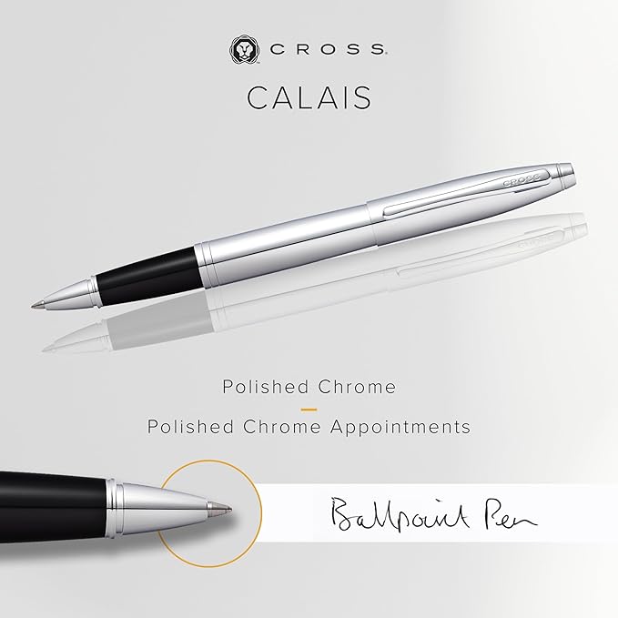 Cross Calais Refillable Rollerball Pen Presented in a Luxury Gift Box - Medium Point, Black Ink, Polished Chrome