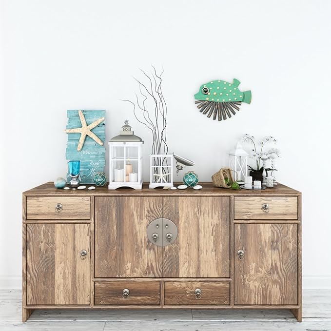 Mint Bucket Brands Driftwood Fish Nautical Wall Decor - 14.5" x 9" Handmade Wooden Rustic Coastal Wall Art for Living Room, Bedroom, Office, Bathroom - Ocean Beach Decoration (Nibbles)