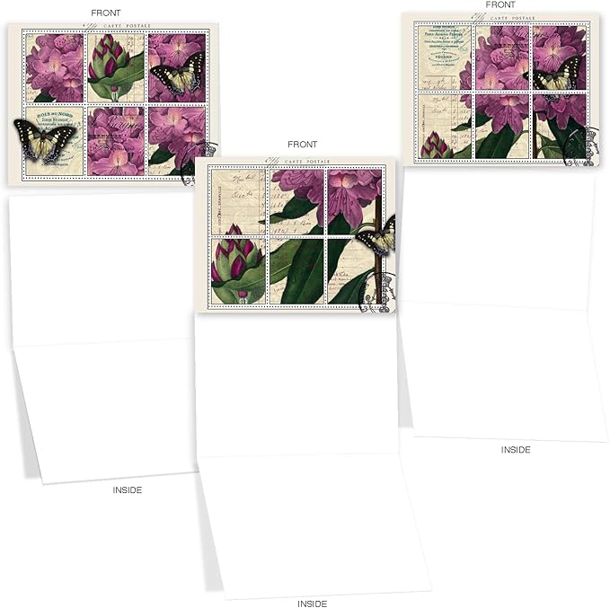 The Best Card Company - 10 Retro Blank Cards with Envelopes (4 x 5.12 Inch) - Artistic Boxed Assortment, Vintage Note Cards - Papillon Post M3981