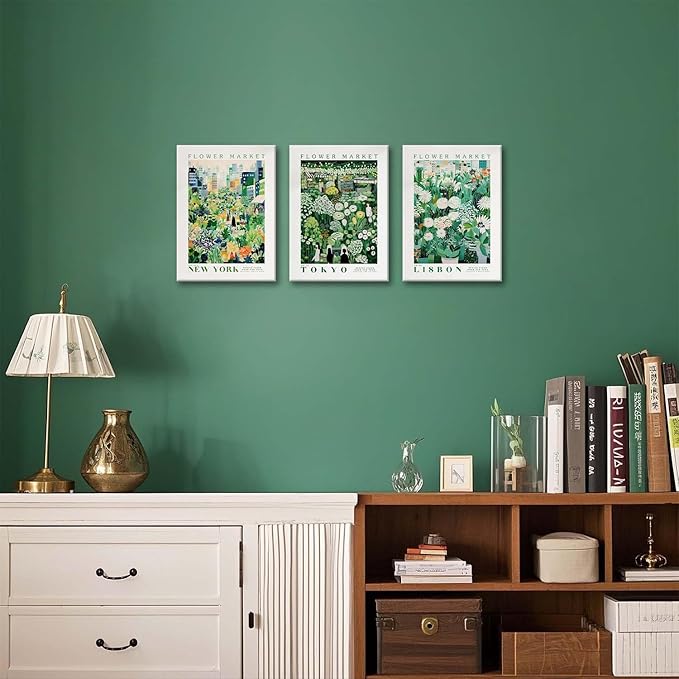 XLARTMY Flower Market Wall Art Prints Canvas Green Yellow White Floral Paintings Colorful Botanical Travel Flower Posters for Home Decor Pictures Set of 3 for Living Room Bedroom 12x16in