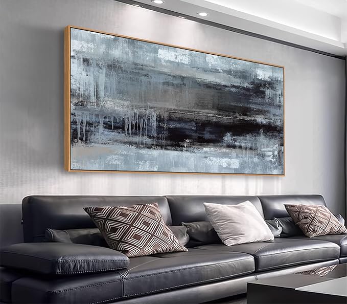 arteWOODS Abstract Framed Wall Art - Deep Blue Black Canvas Pictures Wall Decor Rustic Minimalist Vintage Painting Artwork Elegant Stylish Prints for Living Room Bedroom 40 x 20in Natural Wood Frame