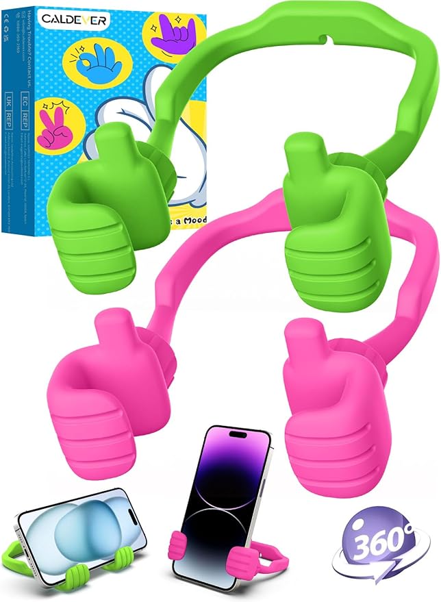 Stocking Stuffers for Teen Boys Girls Kids Cell Phone Stand - 2 Pack Thumbs Up Lazy Phone Holder for Desk Birthday Gifts for Adults Women Men (Hot Pink & Avocado Green, 2)