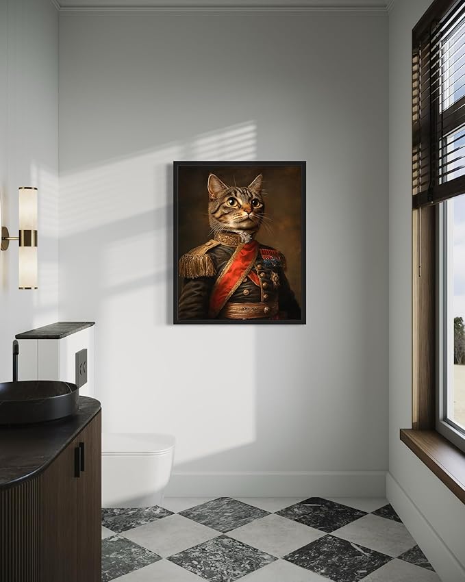 Cat General Art Poster Print, Cat Kitten Painting Humor Portrait Pet Artwork Decor Gallery A8 (General, 16 x 20 inches, Black Frame)