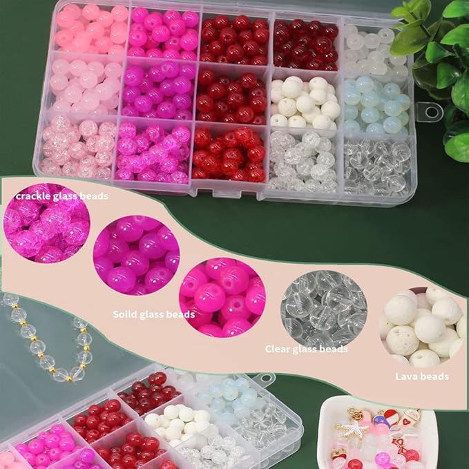 Pamir Tong 640PCS 8mm Assorted-Color Glass Beads for Jewelry Making Bracelet Durable Space Loose Round Beads for Jewelry Making Earring, Necklaces, Adult Craft Supplies