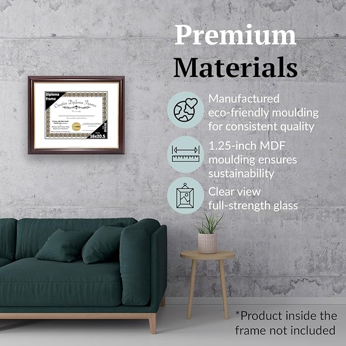 Creative Picture Frames 16x20.5 Mahogany Gold Rim Diploma Frame with White Mat Glass and Installed Wall Hangers | Frame Holds 18x22 Media without Mat