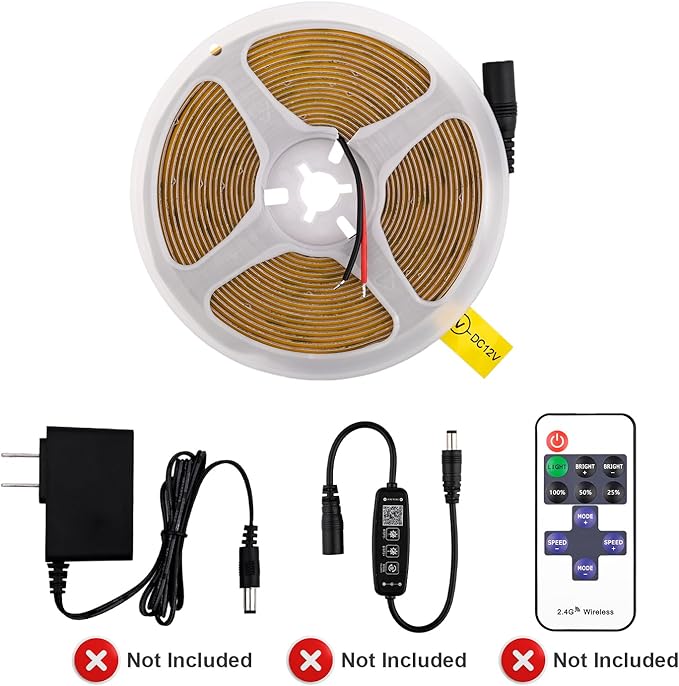 COB LED Strip Lights DC 12V LED Strip Flexible High Density UniformLED Strips,16.4ft 4000K Natural White,CRI 90+,2400LEDs Dimmable Lights for Home Room Decor(No Adapter or Controller)