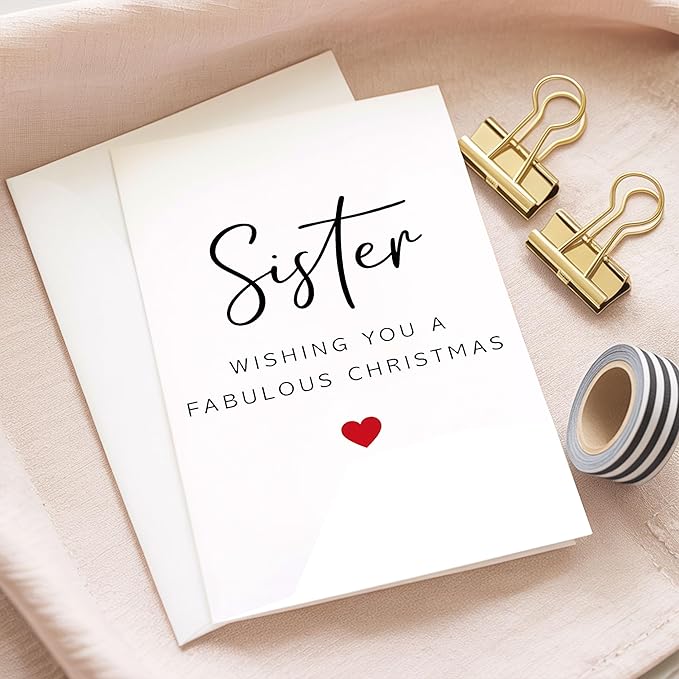 (5.3x8in) Sister Wishing You a Fabulous Christmas Card with Envelope, Elegant Minimal Design, Sweet Holiday Greeting for Sisters, Thoughtful Festive Gift for Family and Loved Ones (Xmas 33)