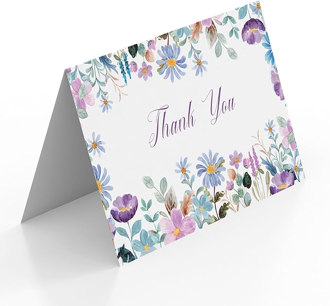 20PCs, Premium Floral Surrounded Thank You Cards with Envelopes - Elegant Flowers, Blank Inside with Glitter Seals, 4 * 6 inch.