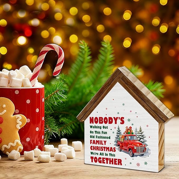Christmas Vacation Decorations, Nobody's Walking Out on This Fun Old Fashioned Family Christmas House Shaped Wooden Sign, Funny Xmas Decor for Home
