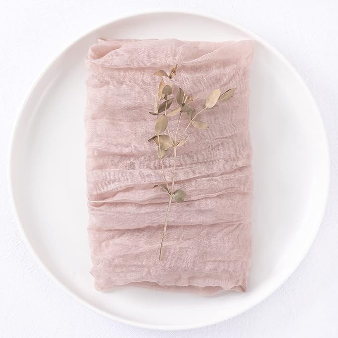 12 Pack Pink Cheesecloth Napkins Spring Cloth Napkins Set of 12 Pale Pink Dinner Napkins Bulk 21x21 Inches for Wedding Bridal Shower Baby Shower Valentine's Day