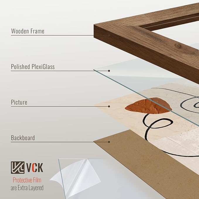VCK 14x22 Poster Frame 3 Pack - Brown Walnut, Natural Textured Solid Wood Picture Frame, Wall Gallery Frame