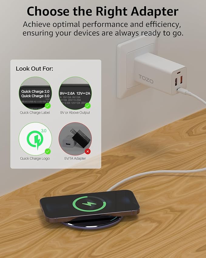 TOZO 2025 W1 New Anti-Slip Wireless Charger 15W Max Fast Wireless Charging Pad Compatible with iPhone 17/16/16 Plus/16 Pro Max /15/14/13/SE Series, Samsung Galaxy S25/S24/S23 Series, Navy Blue