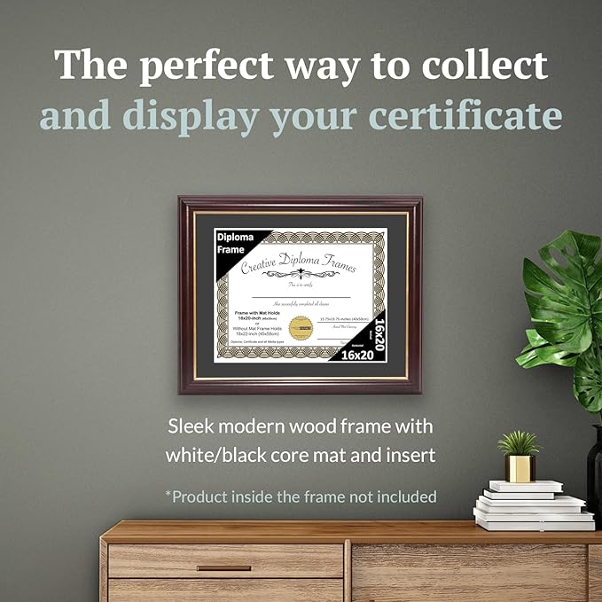 Creative Picture Frames 16x20 Classic Black Diploma Frame with Black Mat Glass and Installed Wall Hangers | Frame Holds 18x22 Media without Mat