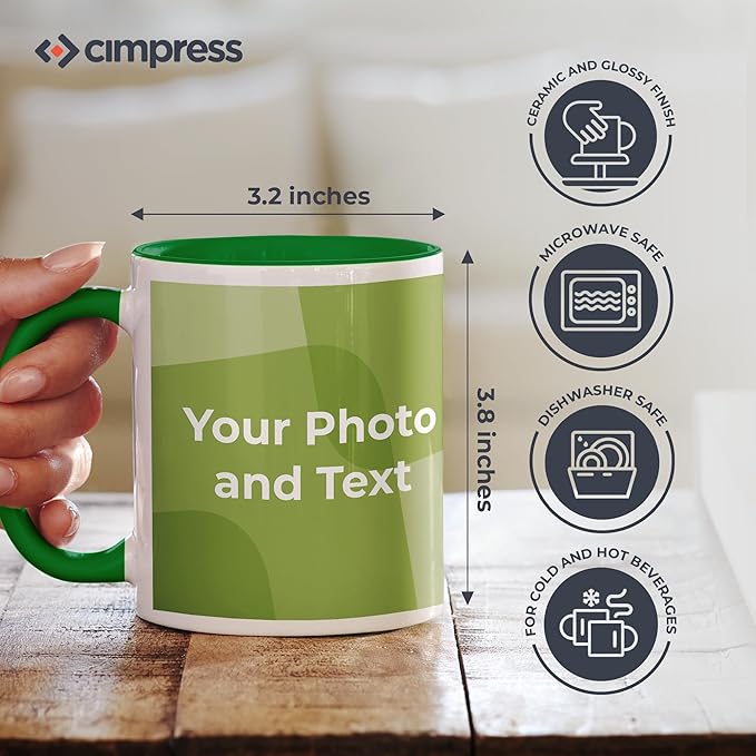 Personalized Mug, Custom Ceramic Mug with Photo and Text, 11oz, Pack of 50, Glossy Coffee Cup, Perfect for Christmas, Secret Santa or as Holiday Gift for Family or Friends, White/Green