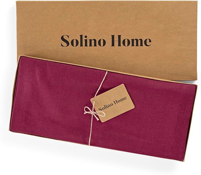 Solino Home Linen Table Runner 108 Inches Long - 100% Pure Linen Beet Table Runner 14 x 108 Inch for Valentines, Winter - Diana Medium Weight