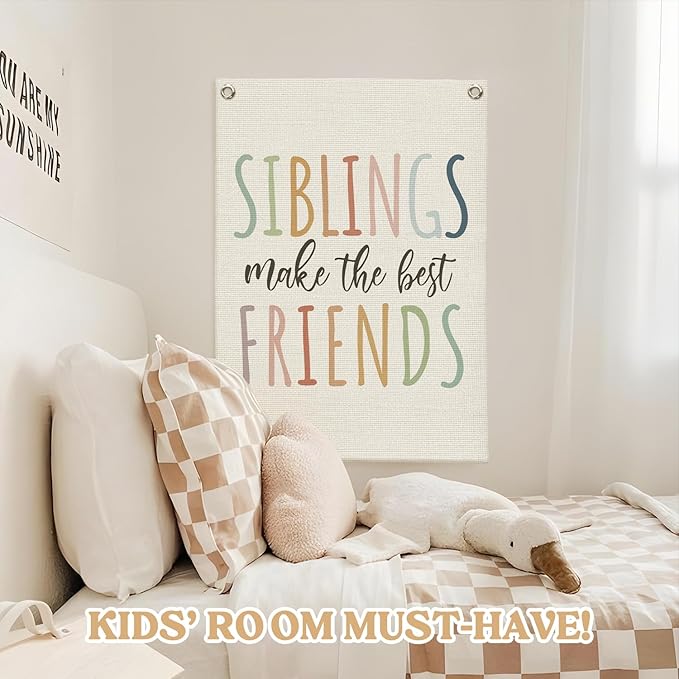 Kids Room Decor,Sisters Make The Best Friends,Boho Girls Bedroom Playroom Toddler Kids Space Decorations,Baby Girl Room Wall Hanging Pennant Flag Banner 18x25 Inch