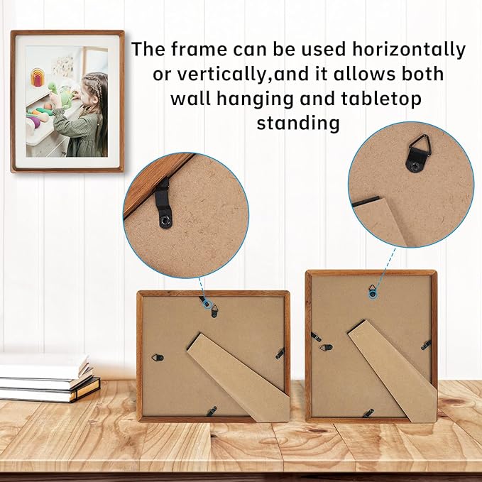 4x6 Picture Frame Set of 2 Natural Wood Photo Frames Display Pictures 3x5 with Mat or 4x6 without Mat Multi Photo Frames Collage for Wall or Tabletop Decor