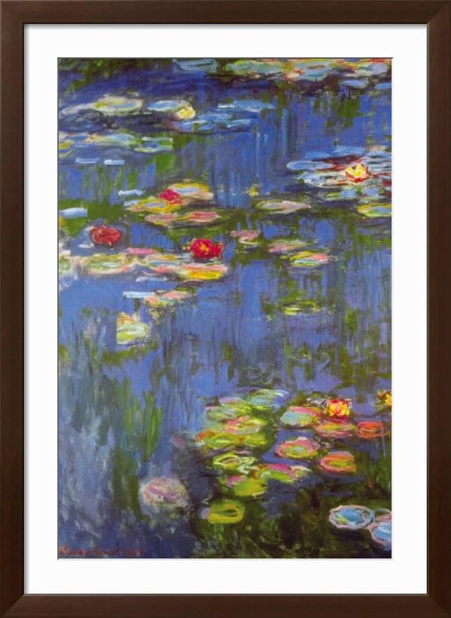 ART.COM Wall Art Print Water Lilies No. 3 on Brown Frame by Claude Monet, 32" x 44"