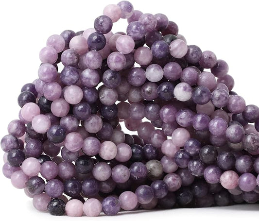 60PCS 6mm Natural Purple Lepidolite Round Loose Beads for Jewelry Making 1 Strand 15"