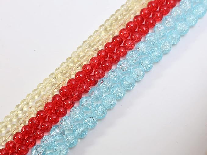 Pamir Tong 848PCS Crackle Glass Round Beads - 6mm 8mm 10mm Imitative Jade for Jewelry Making, Earrings, Necklaces, and DIY Crafts