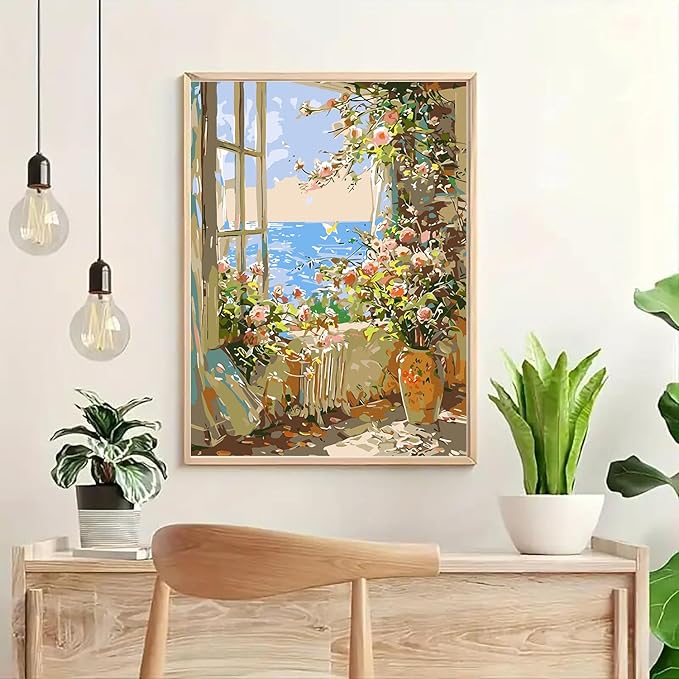 GXGLLPZBY Window Flower Paint by Numbers Kit for Adults Beginner,DIY Window Flower Paint by Numbers for Adults,Easy Canvas Paint by Number Without Frame Home Wall Decor 16 x 20 in