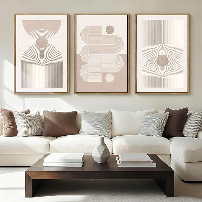 Anyzal Large Neutral Abstract Artwork Modern Minimalist Wall Art Boho Geometric Artwork for Living Room Bedroom Office 24x36 Inch Set of 3