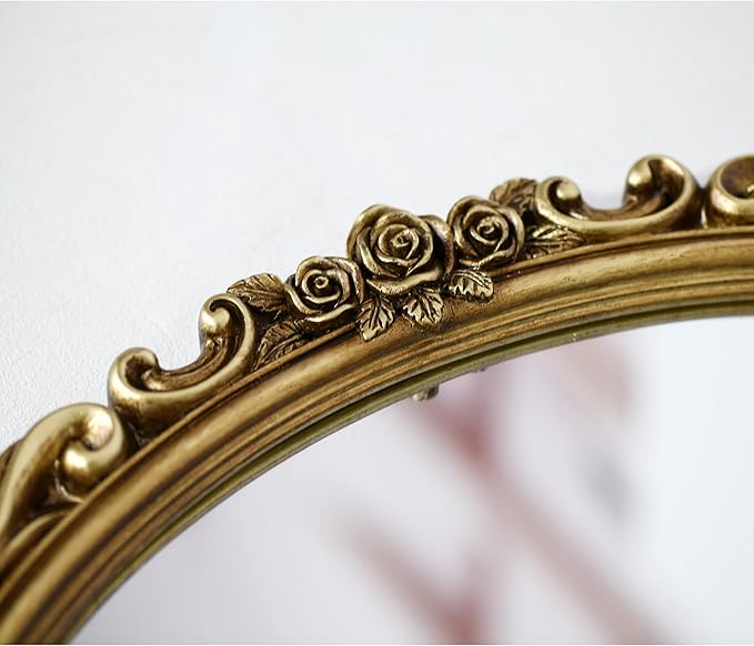 OIGUMR Medium Oval Wall Mirror Resin Frame Size：20.4 x 14.5 inch Vintage Hanging Mirrors for Bedroom Living-Room Dresser Decor Gold