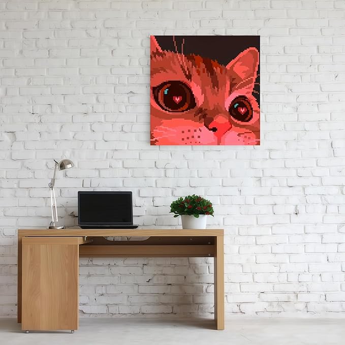 Red Cute Cat 5D DIY Diamond Painting Kits for Adults, Diamond Art Kits for Beginners, Full Drill Dot Painting Gem Art Kits for Home Wall Decor13.78 x13.78 Inch