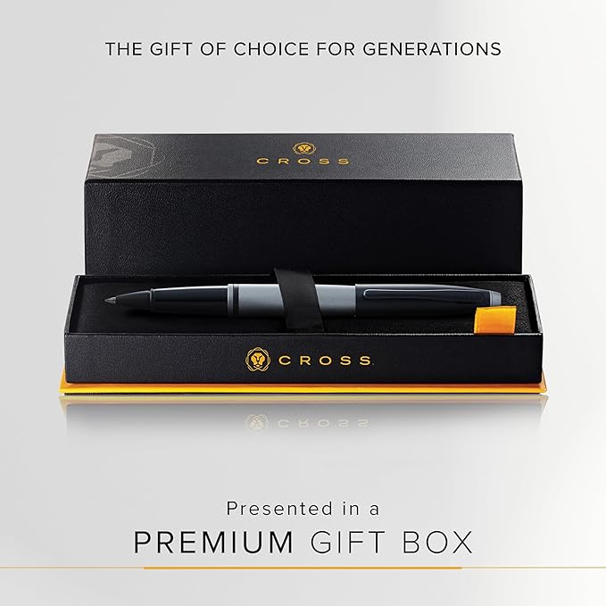 Cross Calais Refillable Rollerball Pen Presented in a Luxury Gift Box - Medium Point, Black Ink, Matte Gray & Black