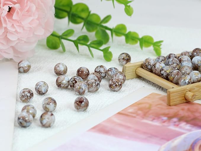 Pamir Tong 300PCS 10mm Brown Glass Beads for Jewelry Making Round Smooth Bracelet Space Loose Beads for Earring, Necklaces, DIY Crafts-Adult Craft Supplies