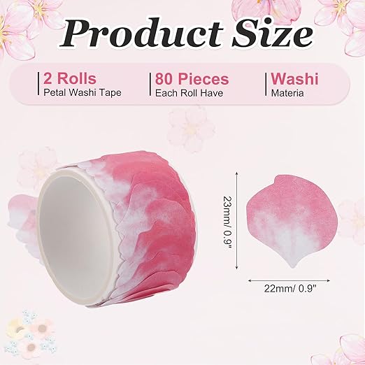 uxcell 2 Rolls Petal Washi Tape, 80 Pieces Floral Decorative Tape Colored Masking Tapes Crafting Supplies for DIY Crafts, Gift Wrapping, Scrapbook, Party Decorations, Small Pink