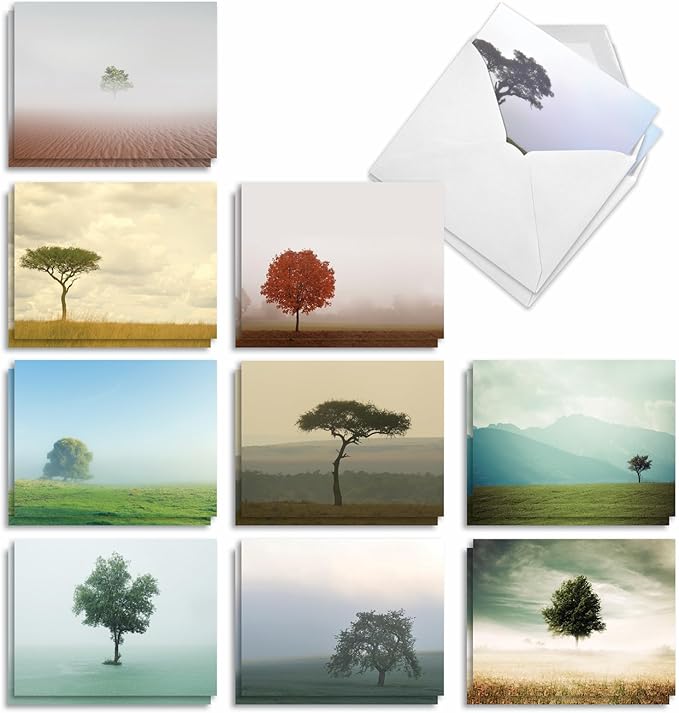 The Best Card Company - 20 Landscape Nature Note Cards Blank (4 x 5.12 Inch) (10 Designs, 2 Each) - Timeless Trees AM9524OCB-B2x10