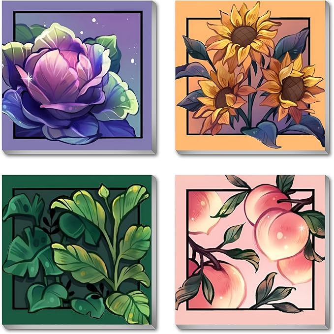 Canrichshop 4 Pack Framed Colorful Paint by Numbers Kit Beginner & All Ages,Plant Tone Paint by Number for Adults, DIY Painting Kits for Adults for Decor Present 8X 8 inch