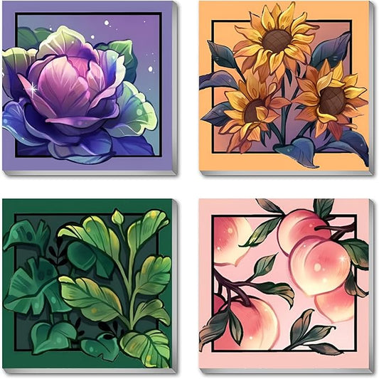 Canrichshop 4 Pack Framed Colorful Paint by Numbers Kit Beginner & All Ages,Plant Tone Paint by Number for Adults, DIY Painting Kits for Adults for Decor Present 8X 8 inch