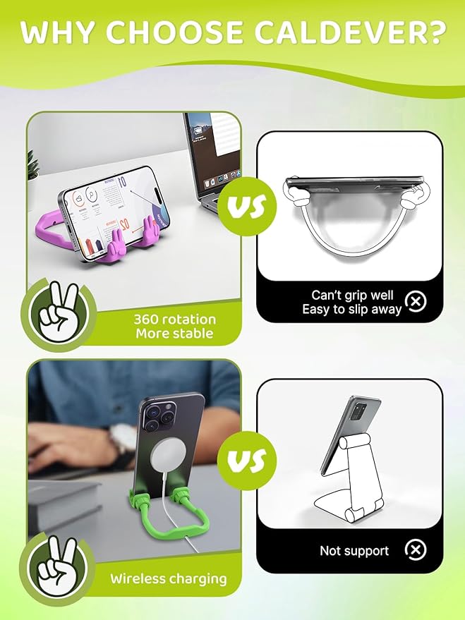 Stocking Stuffers for Teens Girls Boys Kids Cell Phone Stand: 2 Pack Upgrade Adjustable Peace Sign Thumbs Lazy Phone Holder for Desk Birthday Gifts for Women Men Adults (Bright Purple&Avocado Green)