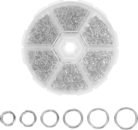 MECCANIXITY Jump Rings for Jewelry Making, 6 Sizes Alloy Open Jump Rings for Keychains Earings DIY Craft(Silver, 880Pcs)