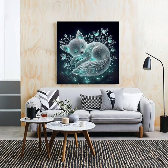 CHWGLFGG 5D Diamond Art Kits for Adults Beginners, Cute Fox Diamond Painting Kits, DIY Full Round Drill Paint by Diamonds Dot Gem Art for Adults, Home Wall Decor 13.7X 13.7 Inch