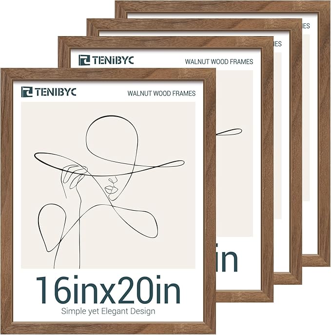 Picture Frame 4 Pack - Solid Wood Poster Photo Frame - Woodgrain Series - Room, Office, Gallery, Studio Display - Wall Hanging