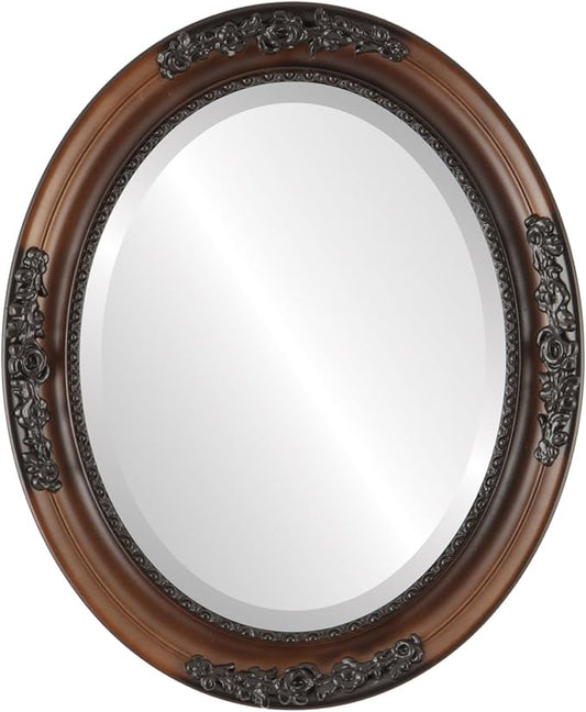 OVALCREST Oval Beveled Wall Mirror for Home Decor - Versailles Style - Walnut - 24x28 Outside Dimensions