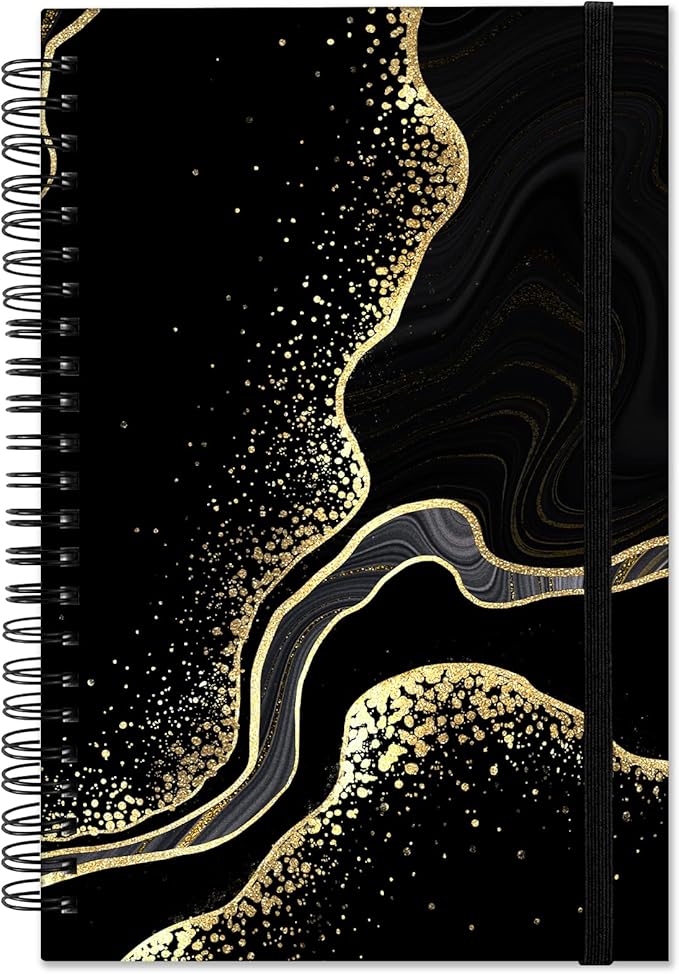 Spiral Notebook,Hardcover Journal Wide Ruled Spiral Notebook,A5 5.5 x 8.3 Inch,80GSM Thick Paper 60 Sheets 120 Pages for Girls Women School Office Aesthetic Cute-Black Marble