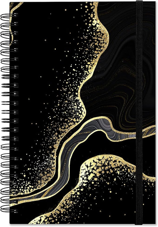 Spiral Notebook,Hardcover Journal Wide Ruled Spiral Notebook,A5 5.5 x 8.3 Inch,80GSM Thick Paper 60 Sheets 120 Pages for Girls Women School Office Aesthetic Cute-Black Marble