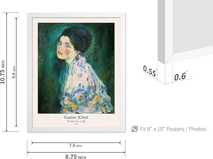 Poster Master Vintage Gustav Klimt Poster - Retro Portrait of a Lady Print - Expressionism Art - Woman Art - Classic Painting - Aesthetic Art - Living Room or Office Decor - 8x10 White Framed