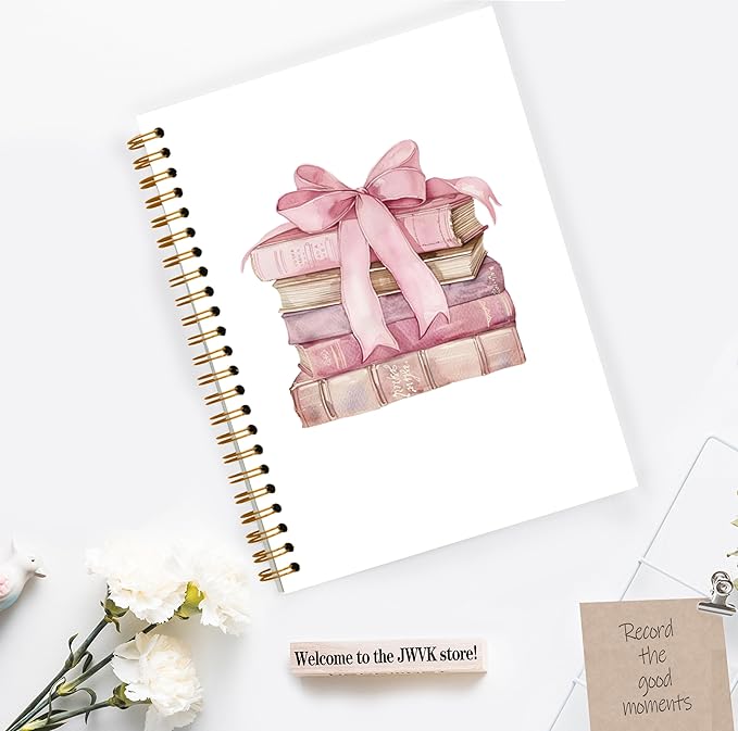 Coquette Pink Bow Notebook, Pink Preppy Girly Aesthetic Spiral Notebook 5.5x8.3, Reading Journal for Book Lovers, Coquette Office Supplies, Book Lovers Gifts for Women, Spiral Journal