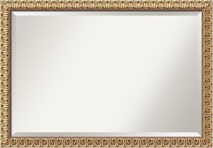 Amanti Art Gold Wall Mirror 27x39 Florentine Gold Rectangle Bathroom Mirror for Wall Decor Living Room, Large Traditional Wood Frame, Hangs Horizonally and Vertically, Bathroom Decor, Beveled Edge