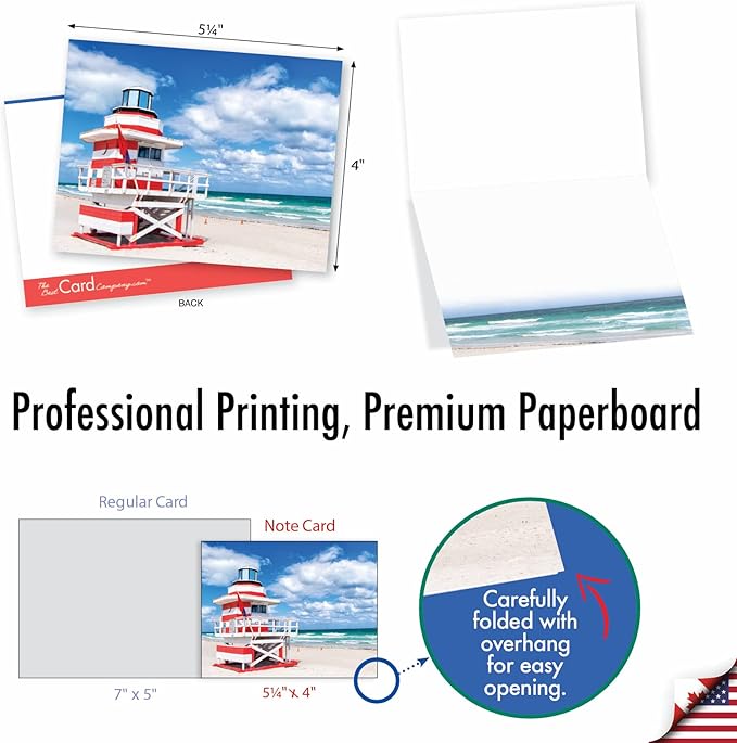 The Best Card Company - 10 All Occasion Blank Cards (4 x 5.12 Inch) - Nautical, Ocean, Sea Life Assortment of Notecards - Life Savers M4946OCB-B1x10
