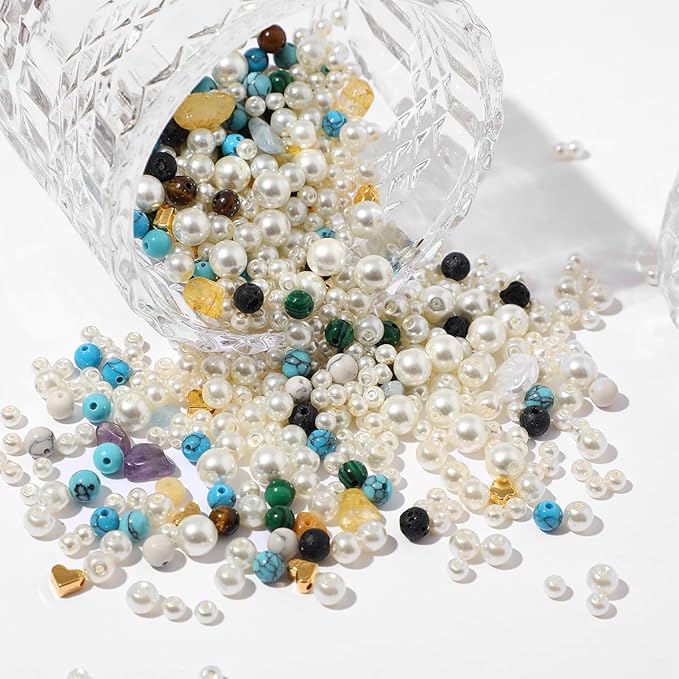 1000Pcs Pearl Beads for Bracelets Making -4mm 6mm White Pearl Beads with Gold Spacer Bead & Shell Jewelry for Bracelet Necklace DIY Craft Making Kit, Beach Theme Friendship Jewelry Making Kit