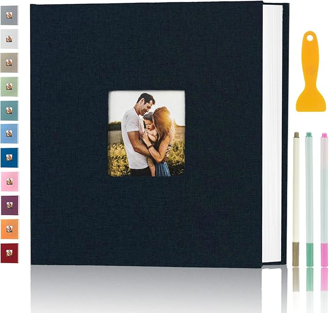 Photo Album Self Adhesive Pages for 4x6 5x7 8x10 Pictures Magnetic Scrapbook Photo Albums with Sticky Pages Books with A Metallic Pen for Baby Wedding Family 13.2x12.8 Black 120 Pages