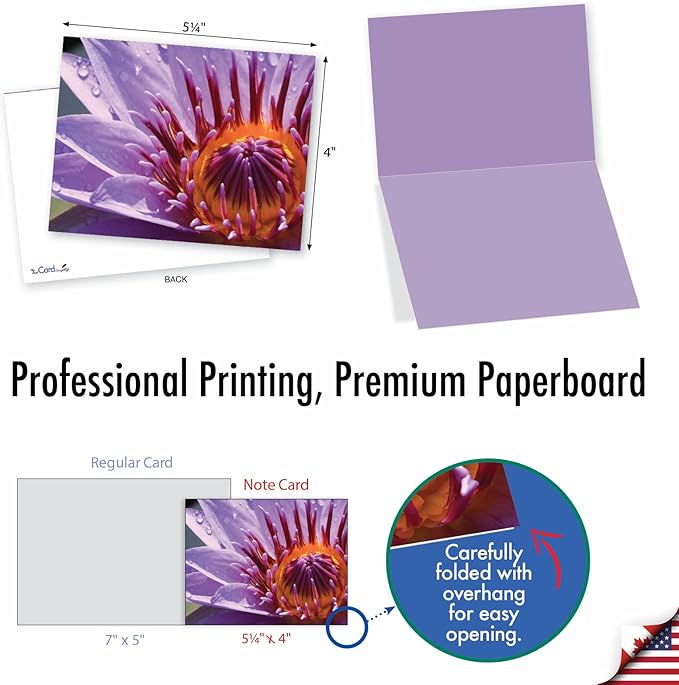 The Best Card Company - 10 Blank Note Cards with Flowers (4 x 5.12 Inch) - Floral Notecards, All Occasion Boxed Assortment - Lily Pond M3070