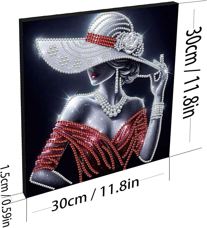 DIY Pearl Painting Kit with Wooden Frame, 3D Plastic Pearl Gemstone Ocean Art Craft for Adults Beginners, Diamond Art Kits for Adults, Home Wall Decor Ready Gift for Women(Woman in Red Dress)(30*30cm)